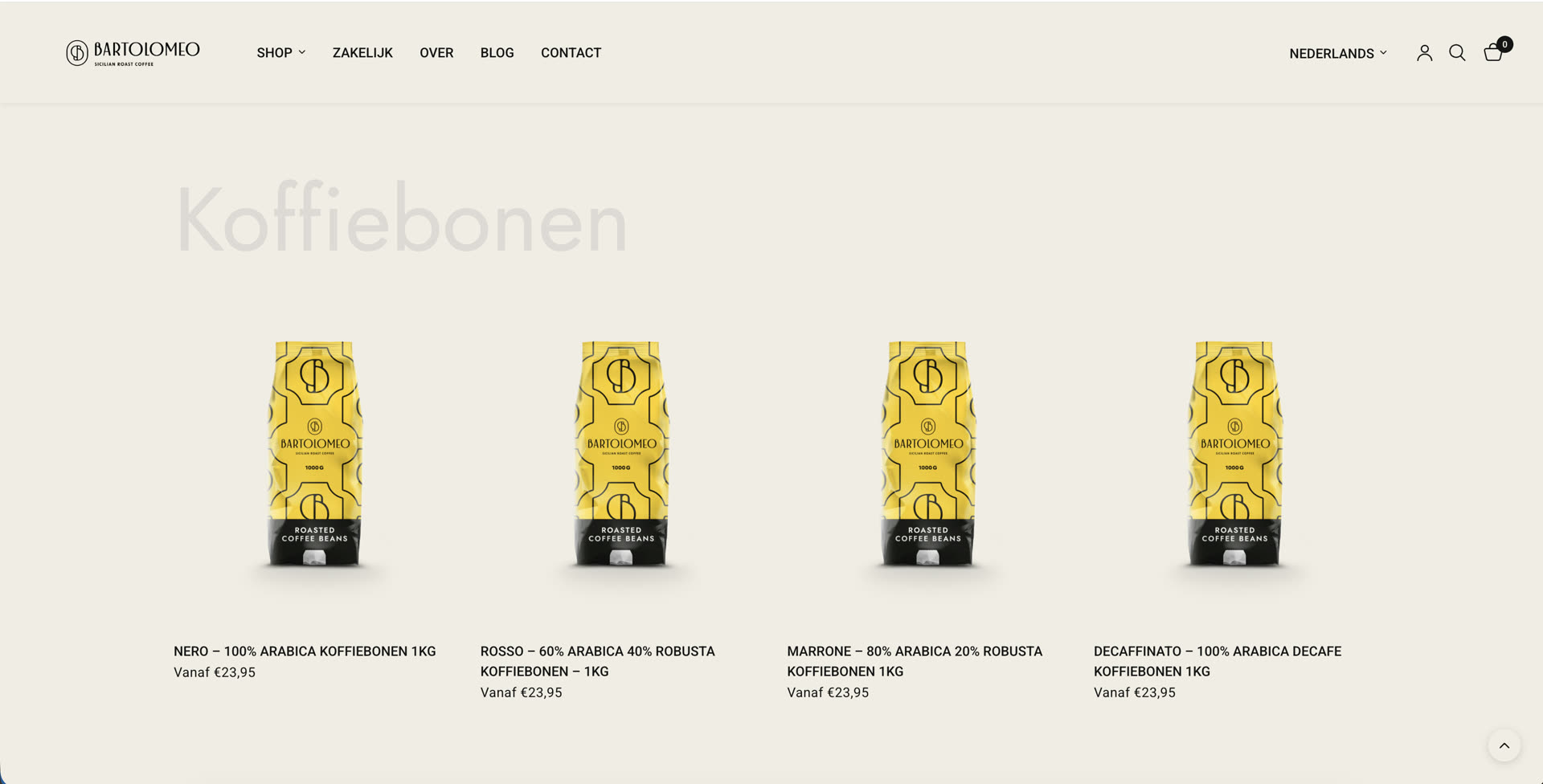 Bartolomeo webshop — screenshot 1