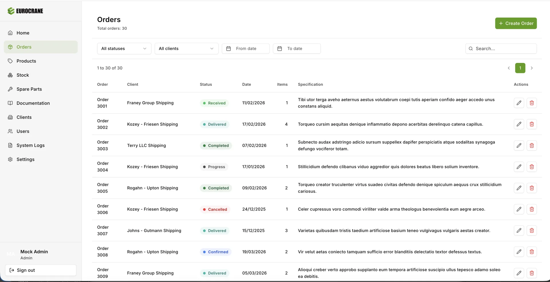 Eurocrane klantportaal screen 2