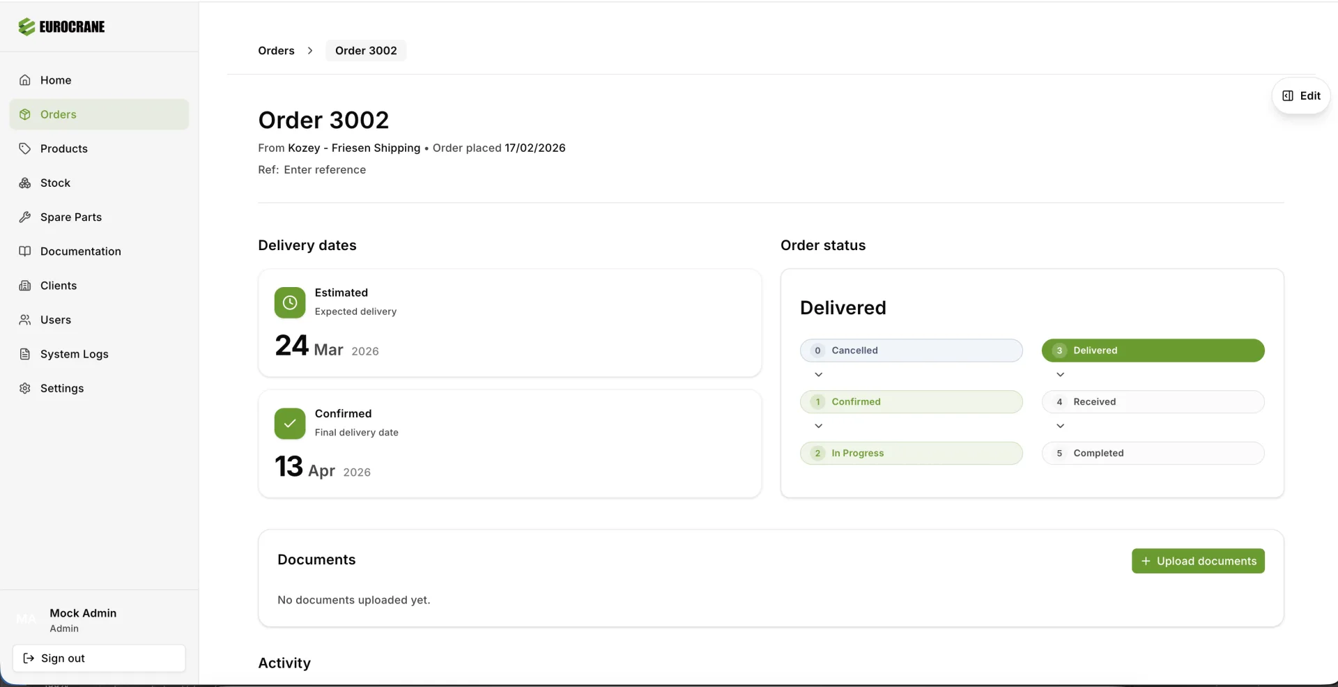 Eurocrane klantportaal screen 3