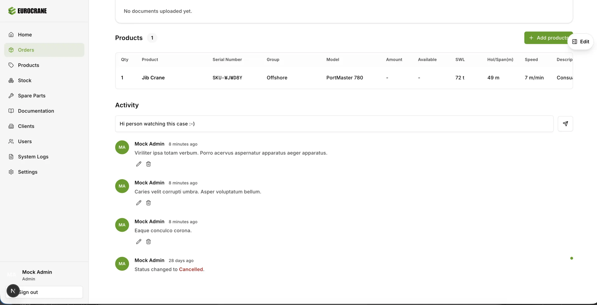 Eurocrane klantportaal screen 11