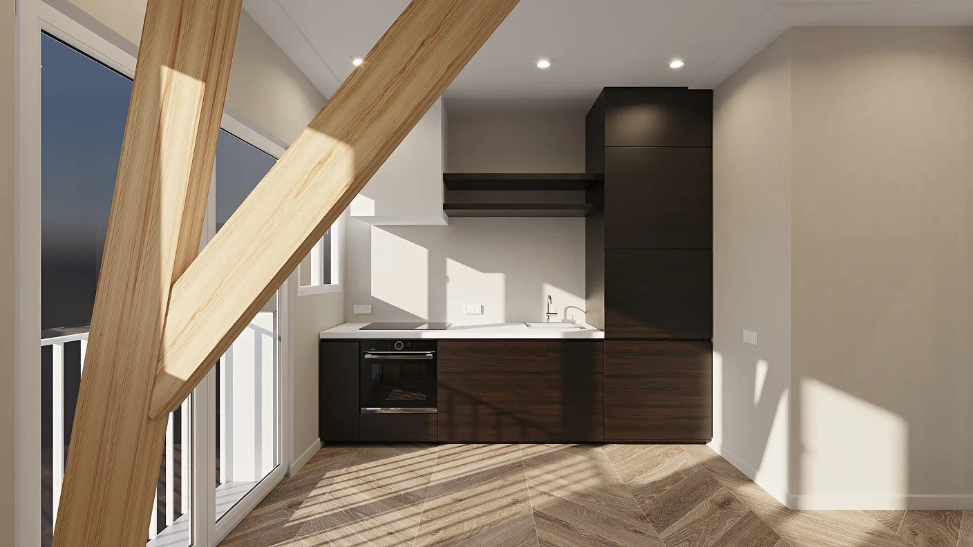 Trust Apartments - Keuken met houten balken